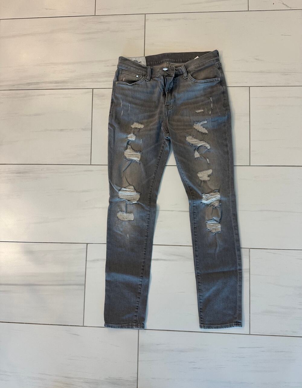 H&M &Denim Skinny Jeans Mens 30x32 Gray Distressed Ripped Stretch Denim Pants